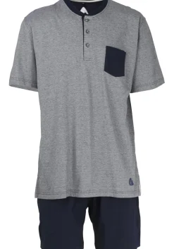 Ceceba heren shortama O-hals met knoopjes, donkerblauw
