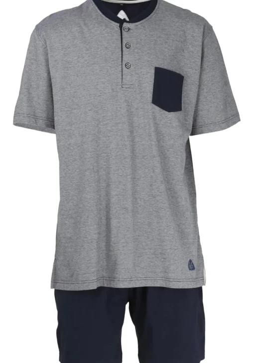 Ceceba heren shortama O-hals met knoopjes, donkerblauw