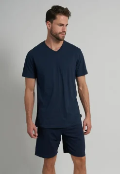 Ceceba heren shortama V-hals, donkerblauw mini dessin
