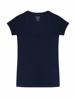 Claesen's dames Basics T-shirt (1-pack), V-hals T-shirt korte mouw, blauw