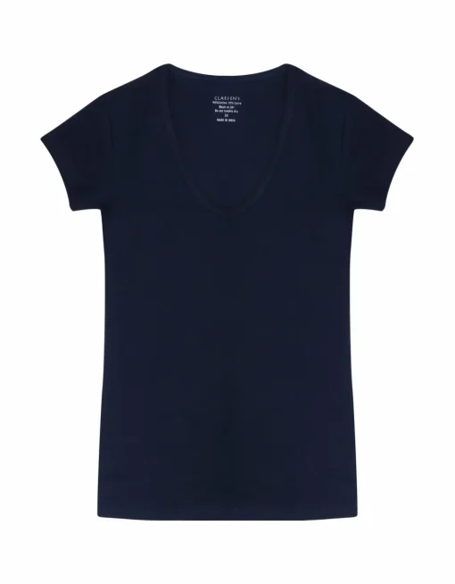 Claesen's dames Basics T-shirt (1-pack), V-hals T-shirt korte mouw, blauw