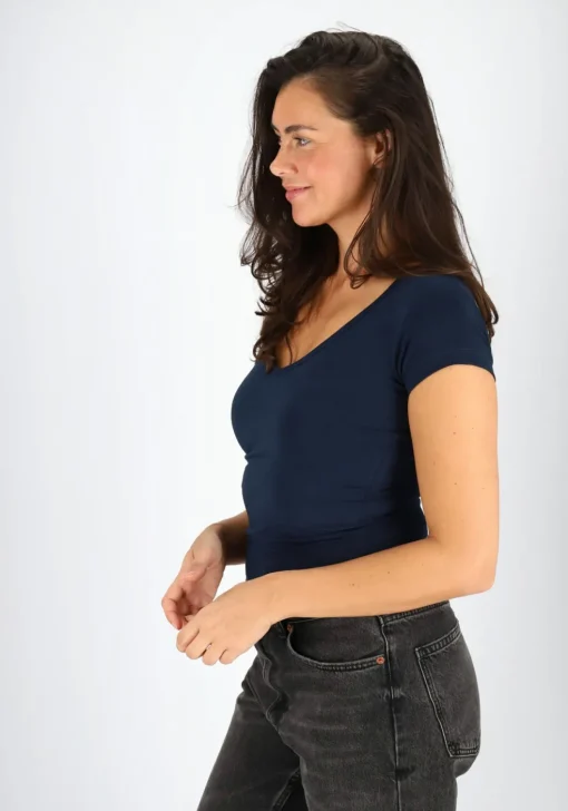 Claesen's dames Basics T-shirt (1-pack), V-hals T-shirt korte mouw, blauw