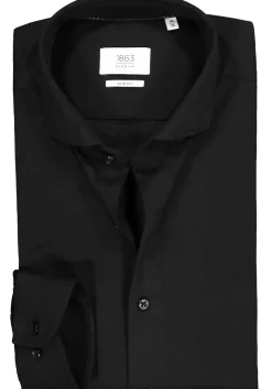 ETERNA 1863 slim fit casual Soft tailoring overhemd, jersey heren overhemd, zwart