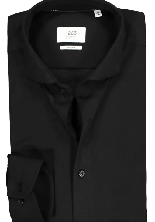 ETERNA 1863 slim fit casual Soft tailoring overhemd, jersey heren overhemd, zwart