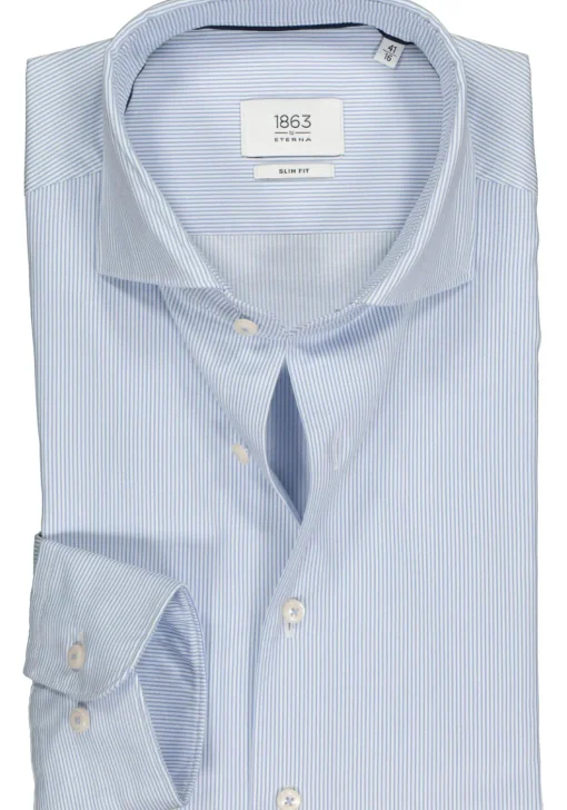 ETERNA 1863 slim fit casual Soft tailoring overhemd, twill heren overhemd, blauw met wit gestreept
