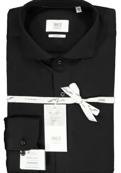 ETERNA 1863 slim fit casual Soft tailoring overhemd, jersey heren overhemd, zwart