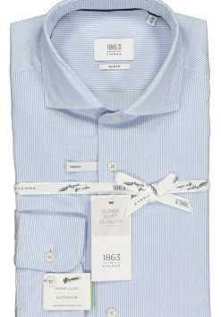 ETERNA 1863 slim fit casual Soft tailoring overhemd, twill heren overhemd, blauw met wit gestreept