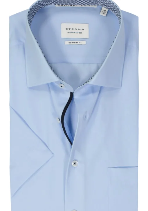 ETERNA comfort fit overhemd korte mouw, popeline, lichtblauw