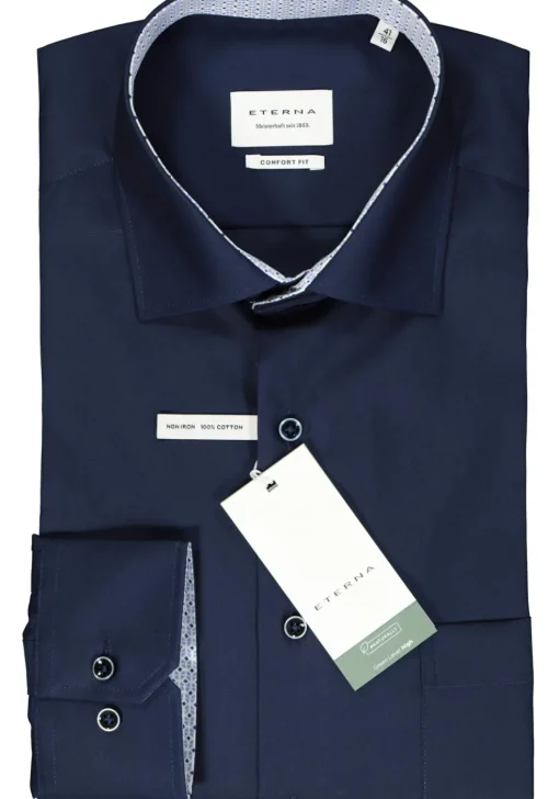 ETERNA comfort fit overhemd, popeline, donkerblauw (contrast)