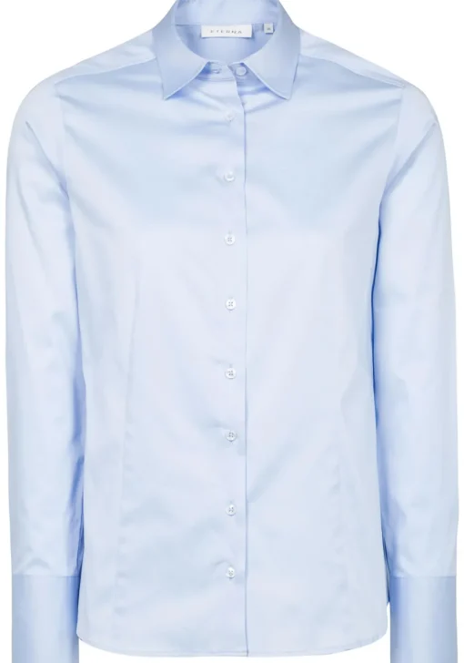 ETERNA dames blouse modern classic, stretch satijnbinding, lichtblauw