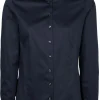 ETERNA dames blouse modern classic, stretch satijnbinding, donkerblauw
