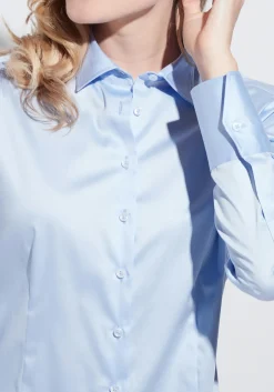 ETERNA dames blouse modern classic, stretch satijnbinding, lichtblauw