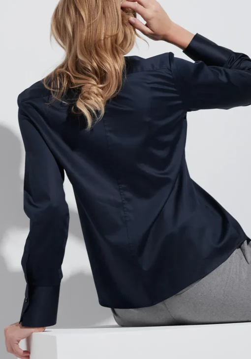 ETERNA dames blouse modern classic, stretch satijnbinding, donkerblauw