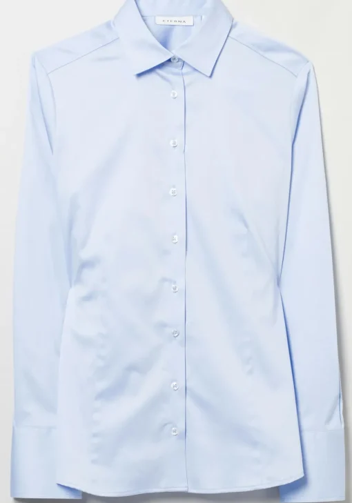 ETERNA dames blouse modern classic, stretch satijnbinding, lichtblauw