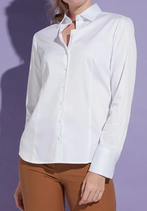 ETERNA dames blouse modern classic, stretch satijnbinding, wit