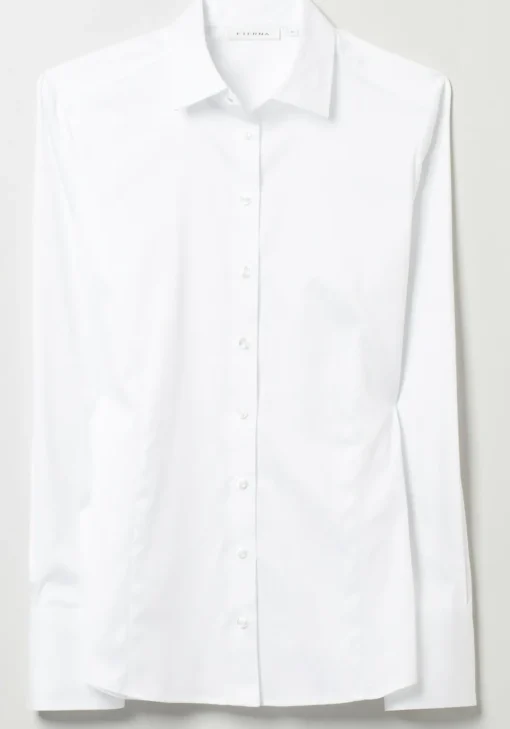 ETERNA dames blouse modern classic, stretch satijnbinding, wit