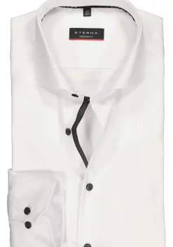 ETERNA modern fit overhemd, niet doorschijnend twill heren overhemd, wit (zwart contrast)