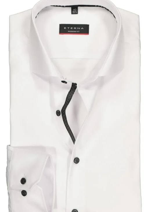 ETERNA modern fit overhemd, niet doorschijnend twill heren overhemd, wit (zwart contrast)