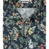 ETERNA modern fit overhemd korte mouw, popeline, donkerblauw bloemen dessin