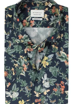 ETERNA modern fit overhemd korte mouw, popeline, donkerblauw bloemen dessin