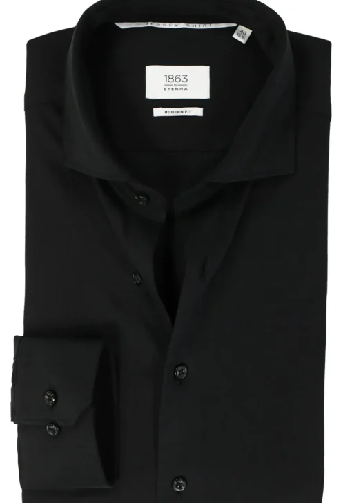 ETERNA modern fit overhemd, jersey heren overhemd, zwart