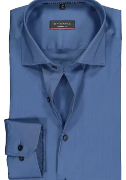 ETERNA modern fit overhemd, superstretch lyocell heren overhemd, midden blauw