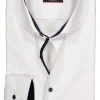 ETERNA modern fit overhemd, niet doorschijnend twill heren overhemd, wit (donkerblauw contrast)