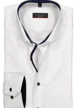 ETERNA modern fit overhemd, niet doorschijnend twill heren overhemd, wit (donkerblauw contrast)