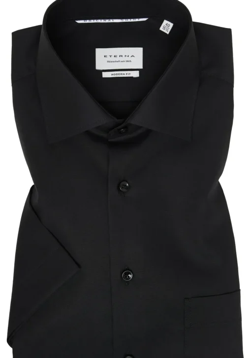 ETERNA modern fit overhemd korte mouw, popeline, zwart