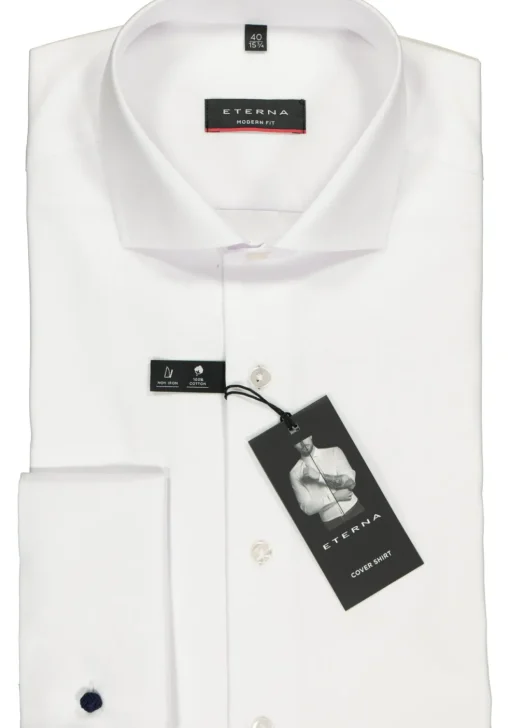 ETERNA modern fit overhemd, dubbele manchet, niet doorschijnend twill heren overhemd, wit