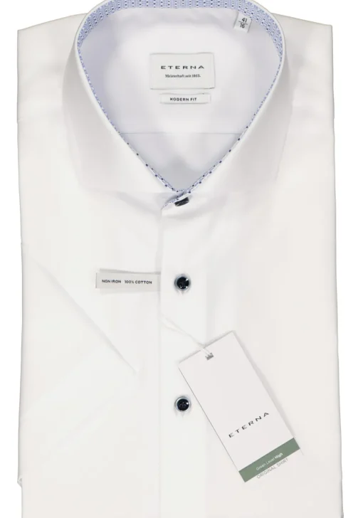 ETERNA modern fit overhemd korte mouw, popeline, wit (contrast)
