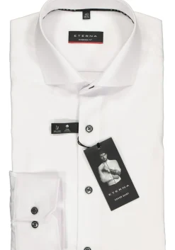 ETERNA modern fit overhemd, niet doorschijnend twill heren overhemd, wit (zwart contrast)
