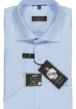 ETERNA modern fit overhemd, niet doorschijnend twill met korte mouw, lichtblauw