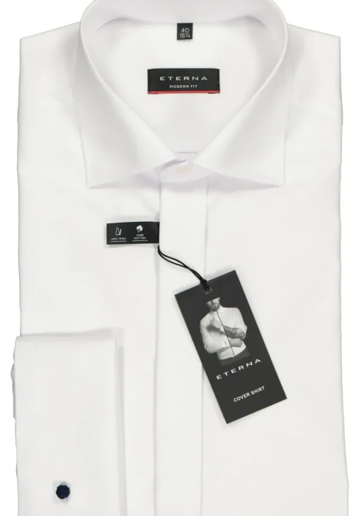ETERNA modern fit overhemd, dubbele manchet, niet doorschijnend twill heren overhemd, wit
