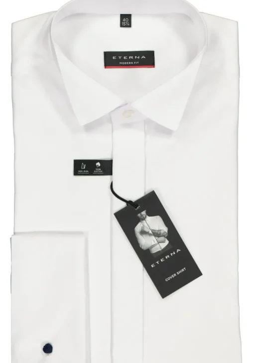 ETERNA modern fit overhemd, dubbele manchet, niet doorschijnend twill heren overhemd, wit