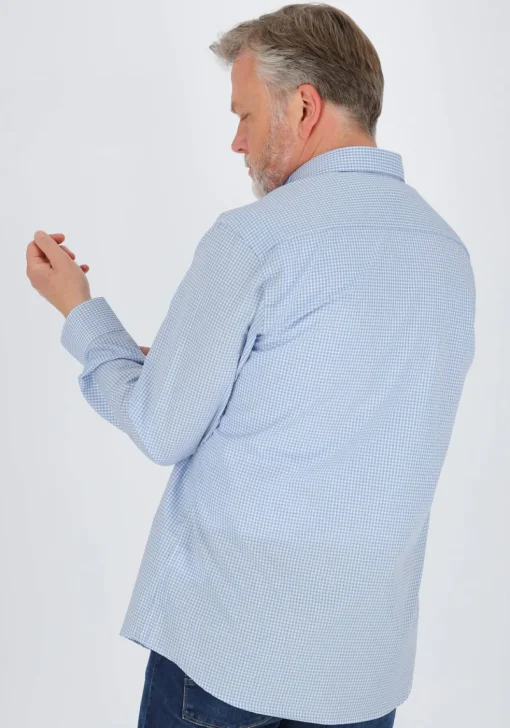 ETERNA modern fit overhemd, popeline, lichtblauw met wit geruit (contrast)