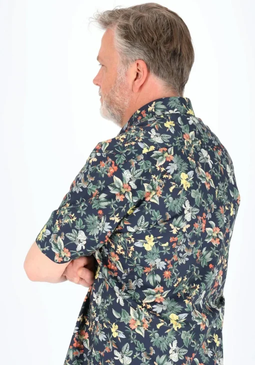 ETERNA modern fit overhemd korte mouw, popeline, donkerblauw bloemen dessin