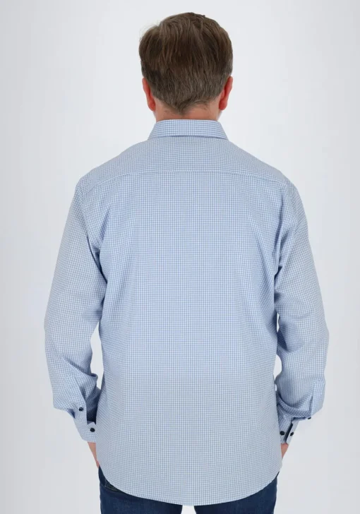 ETERNA modern fit overhemd, popeline, lichtblauw met wit geruit (contrast)