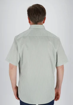 ETERNA modern fit overhemd korte mouw, twill, lichtgroen met wit gestreept
