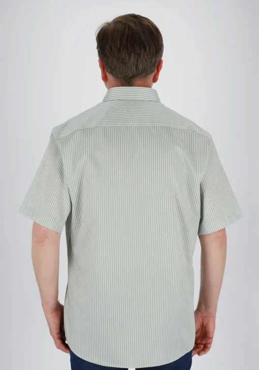 ETERNA modern fit overhemd korte mouw, twill, lichtgroen met wit gestreept