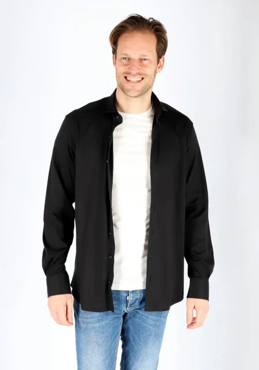 ETERNA modern fit overhemd, jersey heren overhemd, zwart