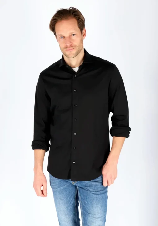 ETERNA modern fit overhemd, jersey heren overhemd, zwart