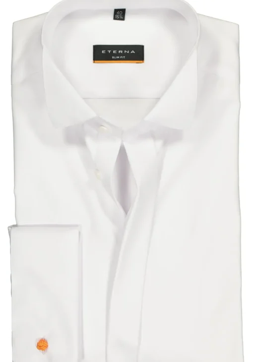 ETERNA slim fit overhemd, dubbele manchet, niet doorschijnend twill heren overhemd, wit