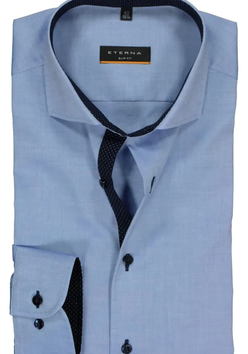 ETERNA slim fit overhemd, fijn Oxford heren overhemd, lichtblauw (blauw gestipt contrast)