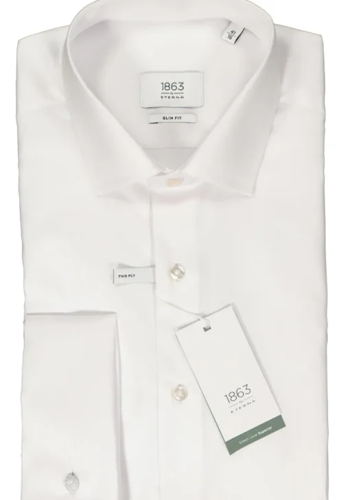 ETERNA slim fit overhemd, twill met dubbele manchet, wit
