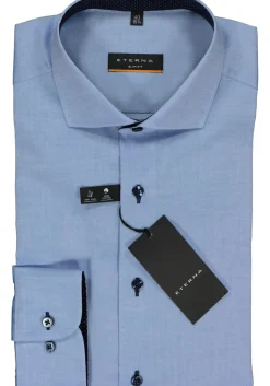 ETERNA slim fit overhemd, fijn Oxford heren overhemd, lichtblauw (blauw gestipt contrast)