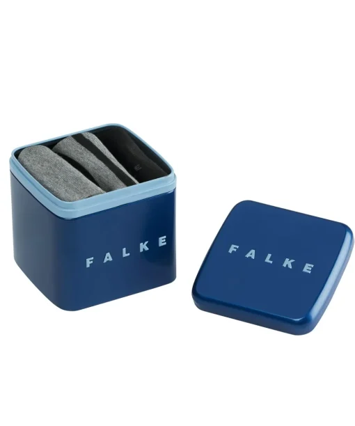 FALKE Happy Box heren enkelsokken (3-pack), zwart, grijs en grijs met zwart gestreept