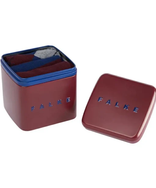 FALKE Happy Box herensokken (3-pack), bordeaux en kobalt, gestreept, geruit en uni