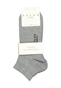 FALKE Happy dames enkelsokken (2-pack), katoen, Licht grijs (light grey melange)