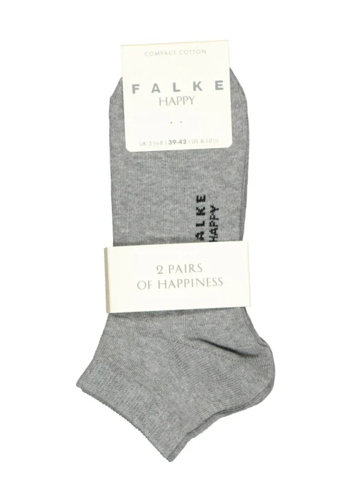 FALKE Happy dames enkelsokken (2-pack), katoen, Licht grijs (light grey melange)